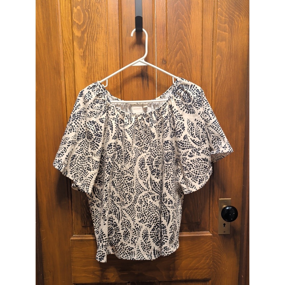 Zac & Rachel Ecru Dotted Floral Butterfly Sleeve Top Women's Sz L NWT